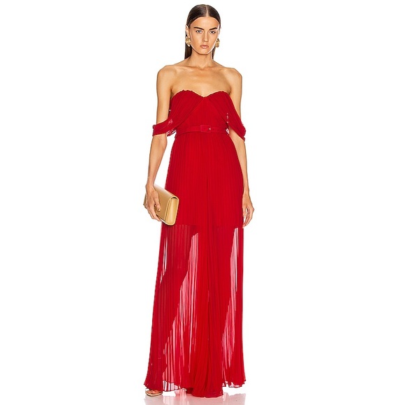 Self-Portrait Pants - Self Portrait Pleated Jumpsuit Dark Red Chiffon 6